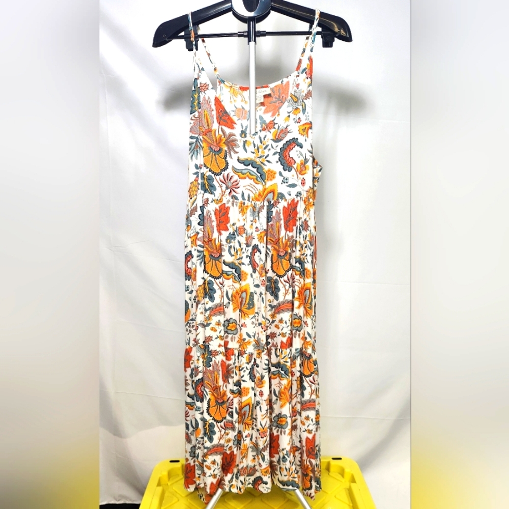 Charlie Paige White Maxi Dress with Orange, Yellow & Green Floral Print